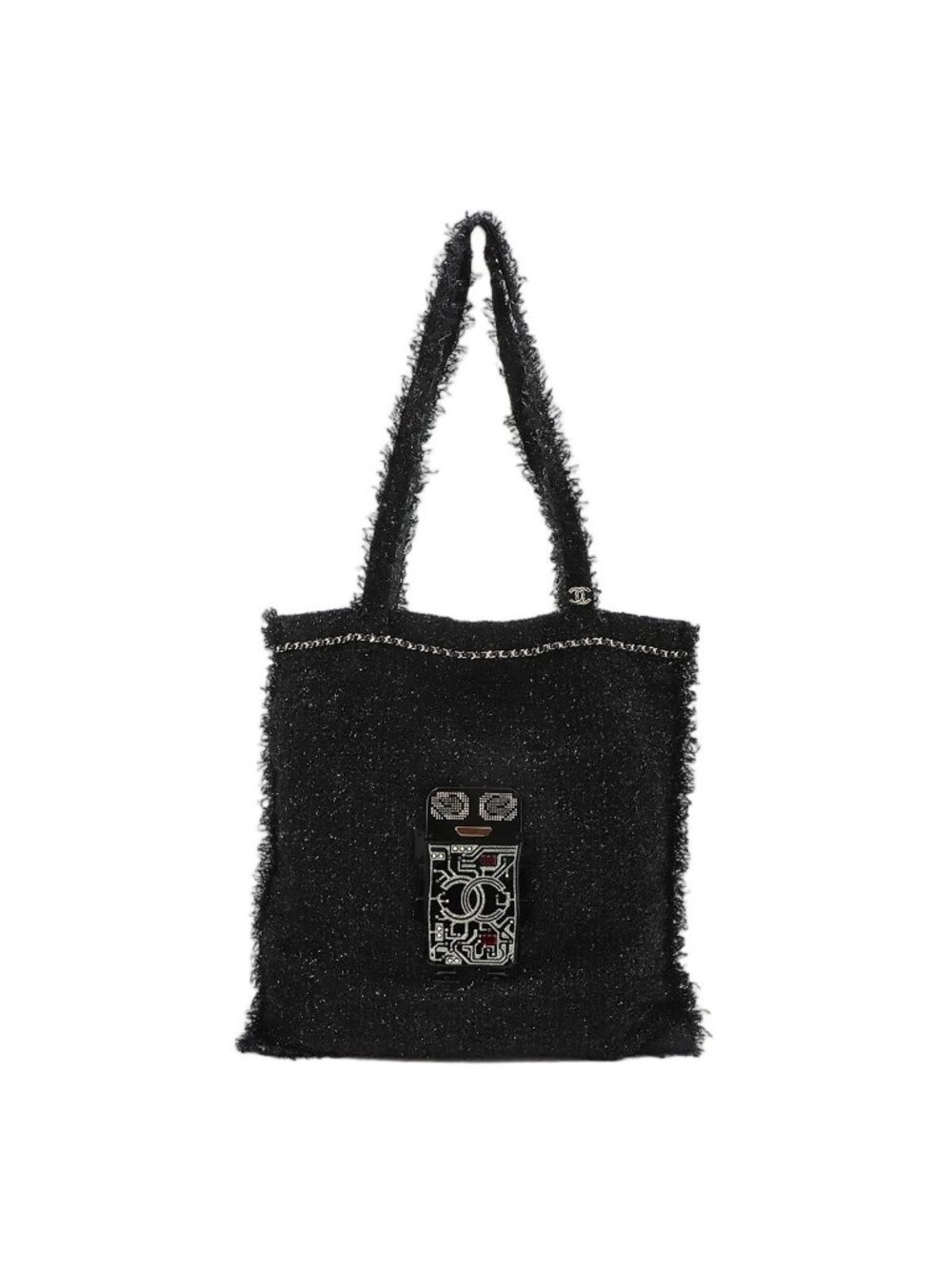 Chanel Robot Large Shopping Tote Tweed Rhinestone Black